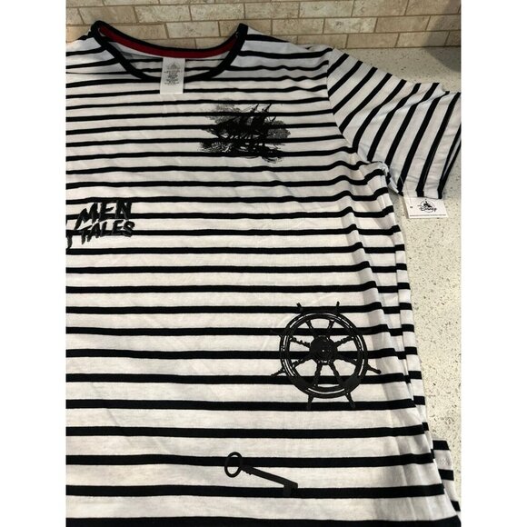 DISNEY SHIRT NEW MENS L WHITE PIRATES OF THE CARIBBEAN Dead STRIPED PARKS NWT - Picture 2 of 5